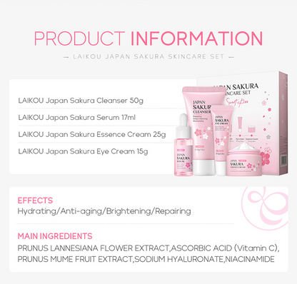 Cherry Blossom 4-Piece Skin Care Set – Toner, Serum, Cream & Eye Care