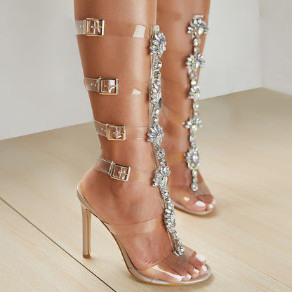 Large Transparent Belt Buckle Roman Sandals