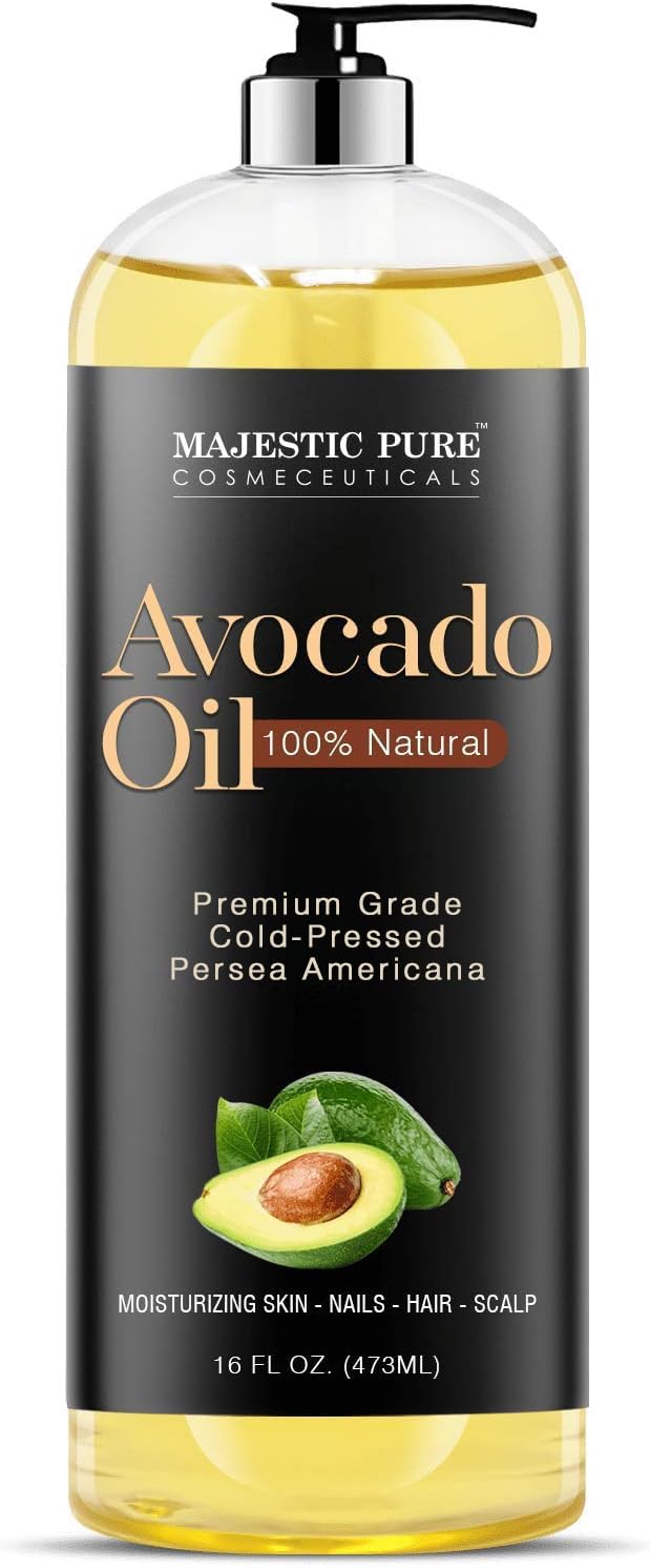 MAJESTIC PURE Avocado Oil – 100% Pure Cold-Pressed for Hair, Skin & Massage, 16 fl oz