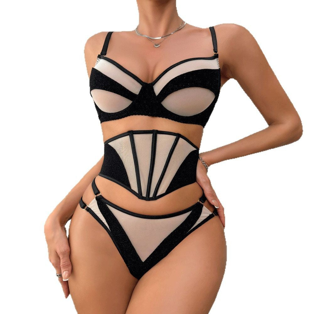 Heavy Craft Mesh Breathable Mesh Stitching Women's Sexy Underwear Suit