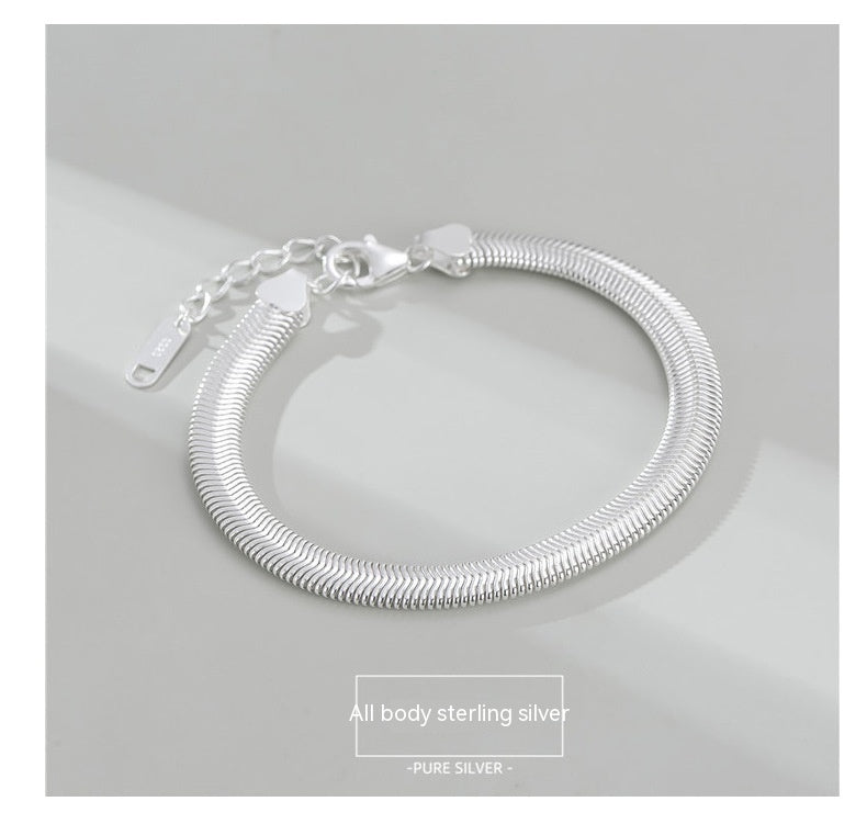 Sterling Silver Wide Flat Snake Chain Bracelet