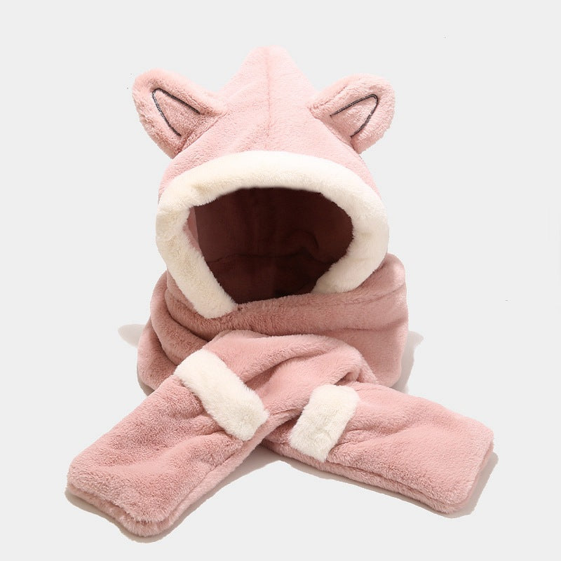 Faux Fur Cat Ear Hat with Scarf and Mittens