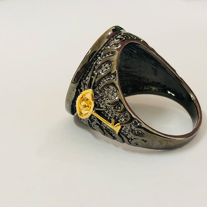 Men's Gold-Plated Dual-Color Dragon Ring (Black & Gold)