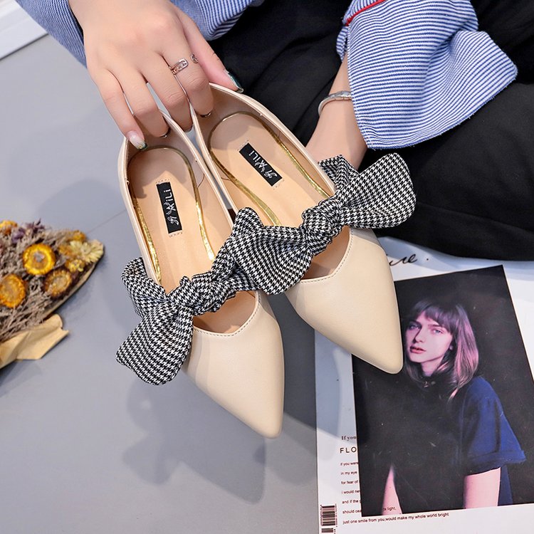 Women's Bow Tie Mary Jane Flat Shoes – PU Leather, Square Toe, Black & Beige, EU 32–54