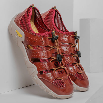 Men's Leather Hollow Beach Sandals for Outdoor Use