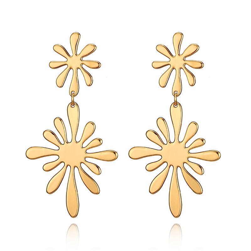Double Flower Gold-Plated Drop Earrings