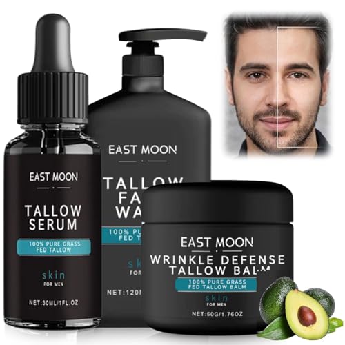 3-Piece Wrinkle Defense Tallow Balm Skincare Set for Men – Face Cream, Serum & Face Wash