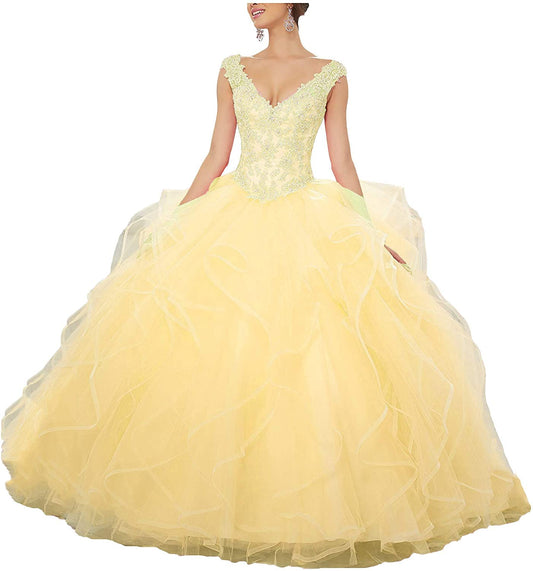 Girls' Yellow Puffy Prom & Quinceanera Dress – Long Pageant Ball Gown