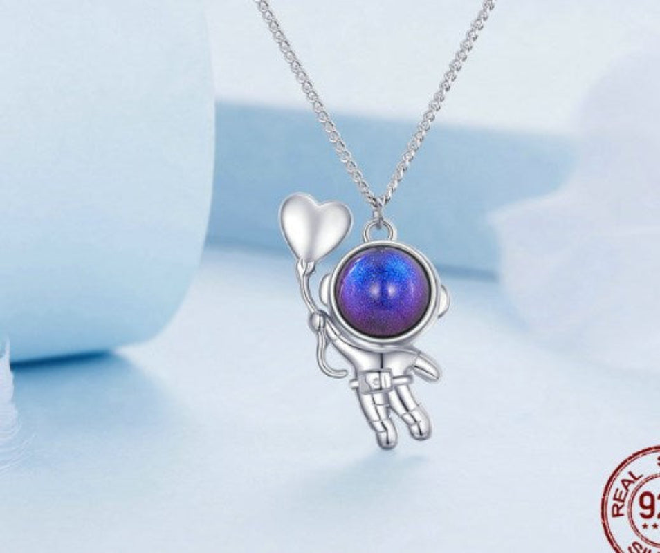 Sterling Silver Astronaut Heart Necklace