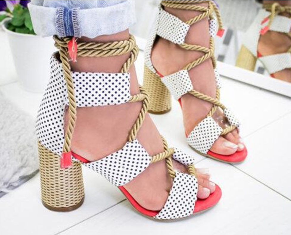 Color Block Chunky Heel Sandals