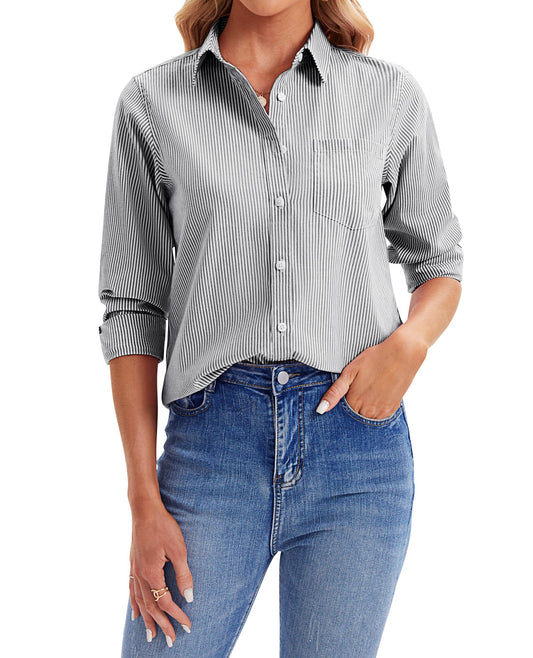 Women's Oxford Button-Down Shirt – Long Sleeve Collared Work Blouse with Pocket
