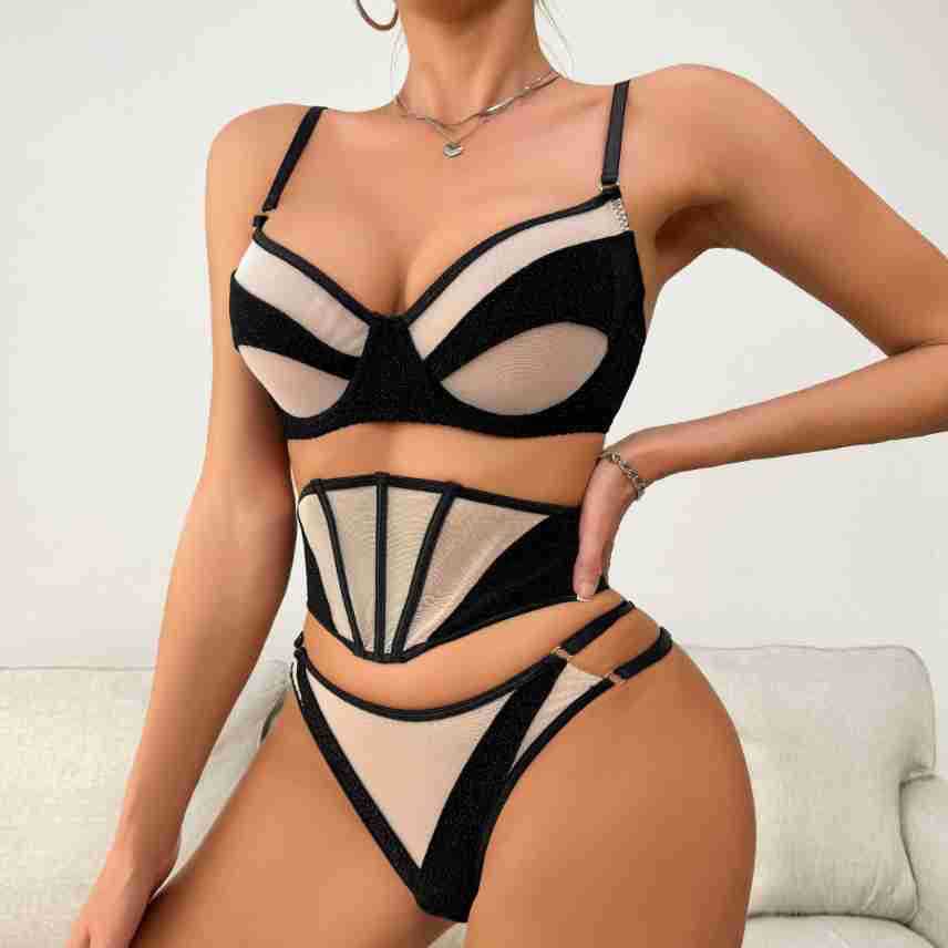 Heavy Craft Mesh Breathable Mesh Stitching Women's Sexy Underwear Suit