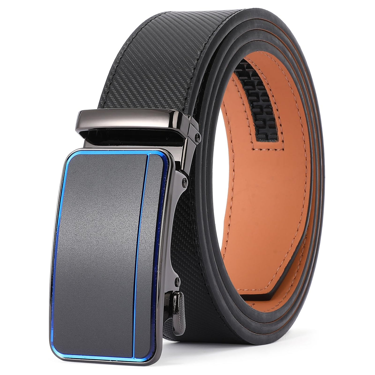 FALAN MULE Men's Leather Ratchet Belt – Adjustable Slide Buckle for Dress & Casual Wear