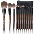 Make-up-Pinselset aus Ziegenhaar mit Etui – Professioneller Walnussholzgriff
