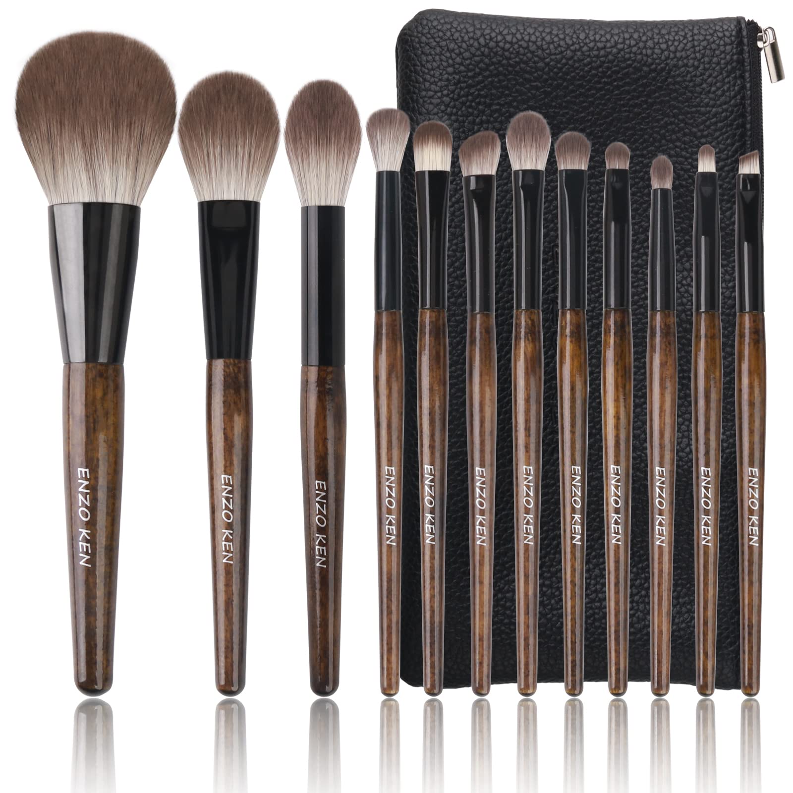 Make-up-Pinselset aus Ziegenhaar mit Etui – Professioneller Walnussholzgriff