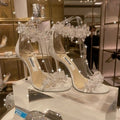 Rhinestone Flower White High Heels for Women