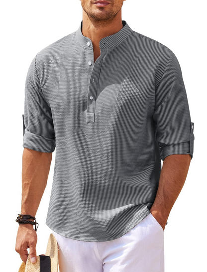 Men's Stand Collar Pineapple Texture Shirt | Casual Summer Top