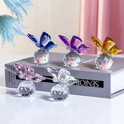 Glass Butterfly Figurine with Crystal Ball Base Decor