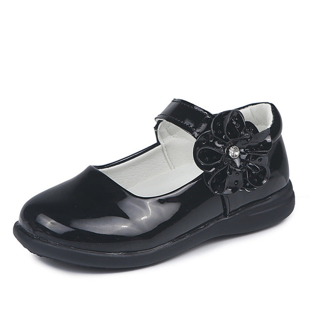 Kids' Purple Rhinestone Leather School Shoes for Girls