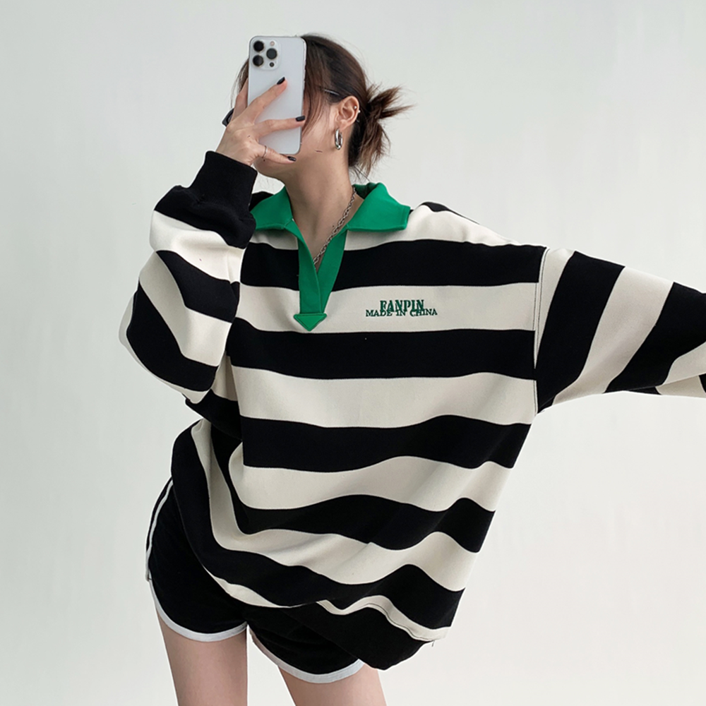 Men's Unisex Striped Embroidered Sweatshirt