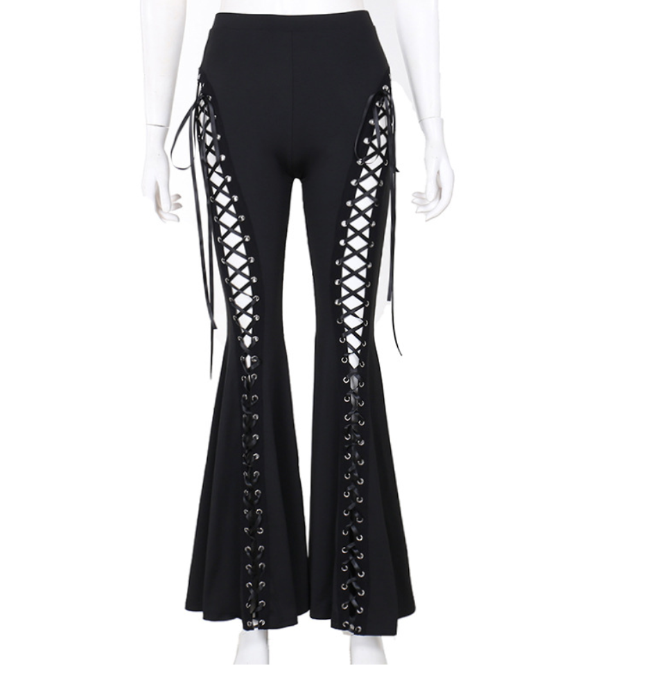 Black High-Waisted Strap & Zip Trousers