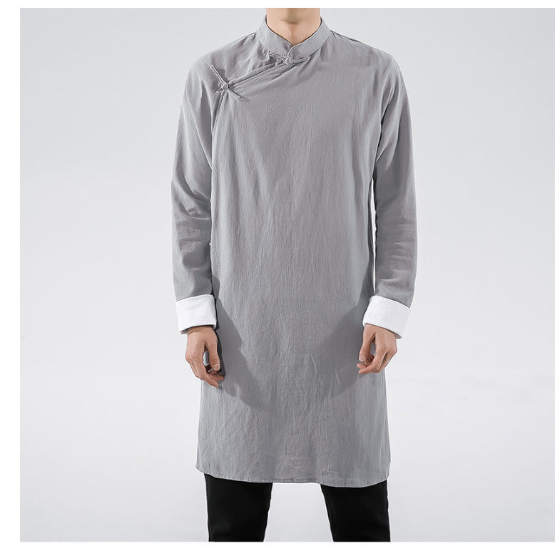 Men's Oriental Style Shirt with Oblique Flap Buckle | Traditional Inspired Top