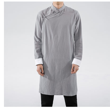 Men's Oriental Style Shirt with Oblique Flap Buckle | Traditional Inspired Top