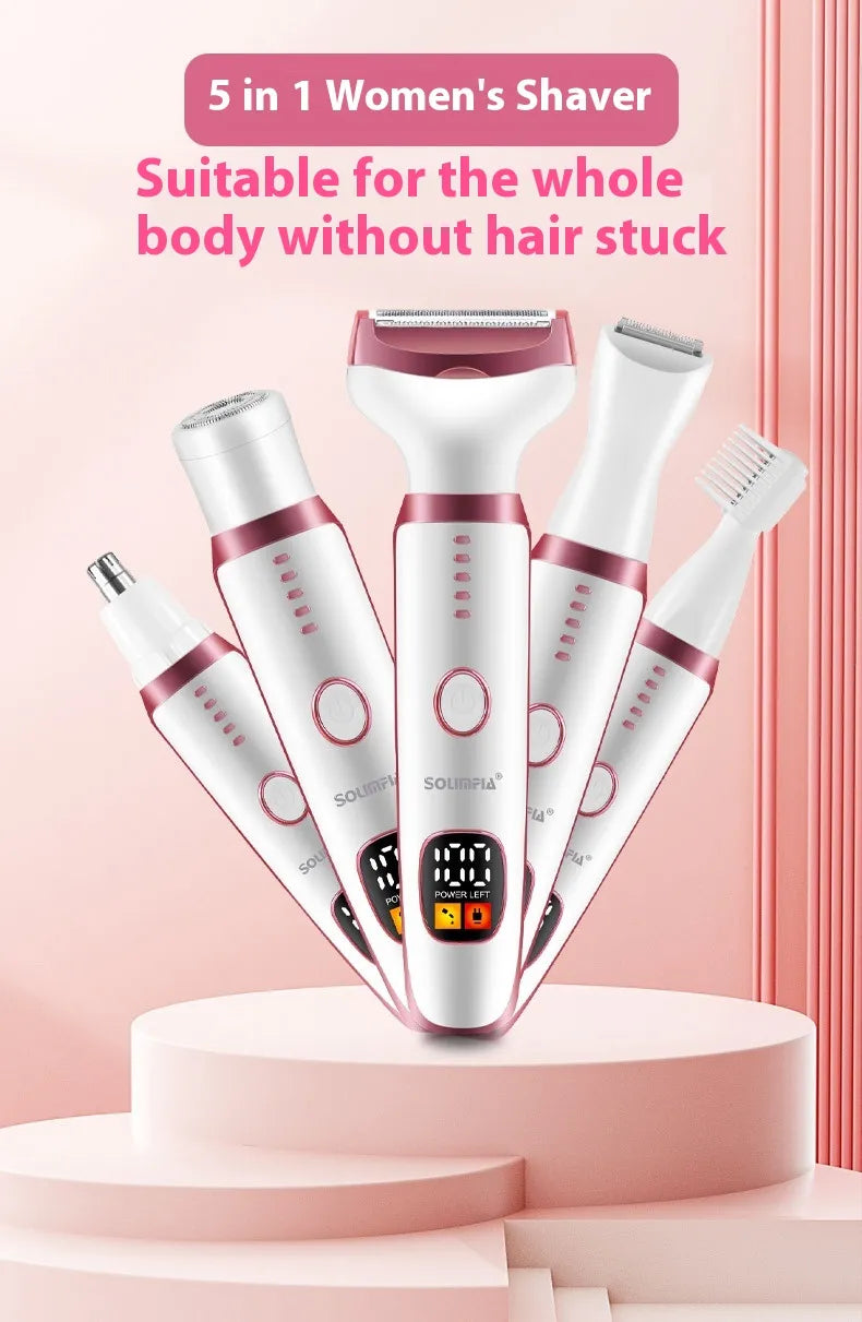 5-in-1 Lady Shaver Grooming Kit – Electric Women’s Shaver for Face, Body & Bikini Line