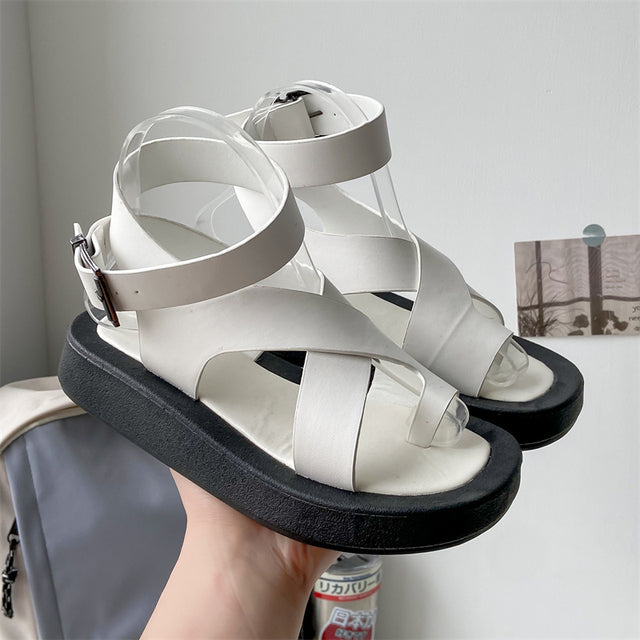 Sandales d'été en cuir pour femmes avec boucle Muffin
