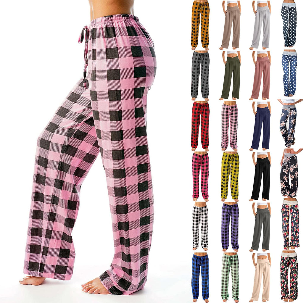 Women's Buffalo Plaid Wide Leg Lounge Pants – Y2K Baggy Jogger Sweatpants in Pink (Small)