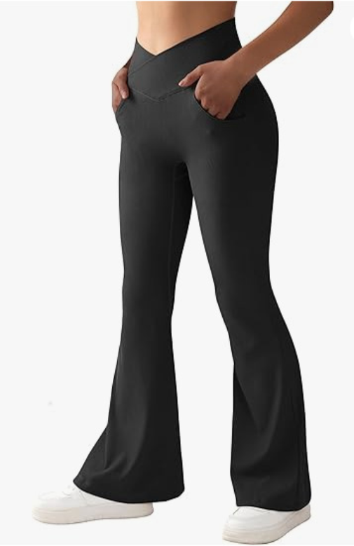 Gerippte High Waist Yoga-Hose mit Schlag für Damen