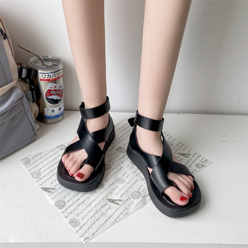 Women's Leather Muffin Buckle Summer Sandals