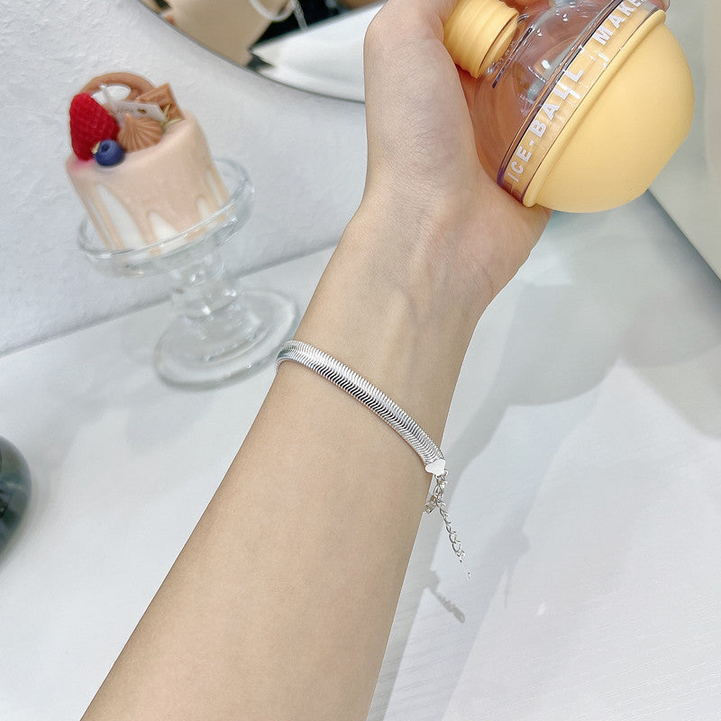 Sterling Silver Wide Flat Snake Chain Bracelet