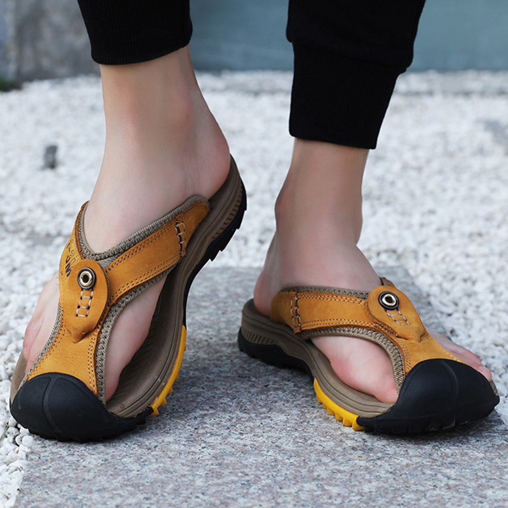 Men's Casual Summer Leather Flip Flops Sandals