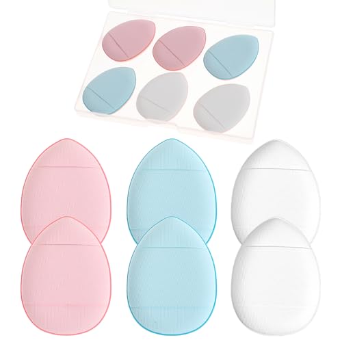 6er-Set Mini-Puderquasten – Pink, Blau & Weiß