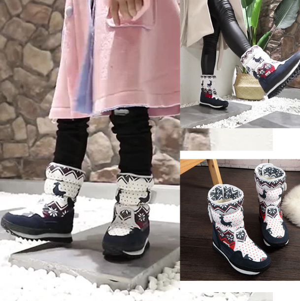 Kids' Blue Strap-Fastening Snow Boots