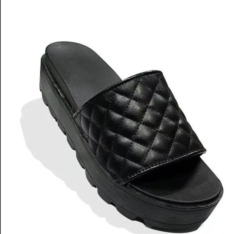 Women's Round-Toe Platform Mid-Heel Slippers – Stylish Indoor Mules