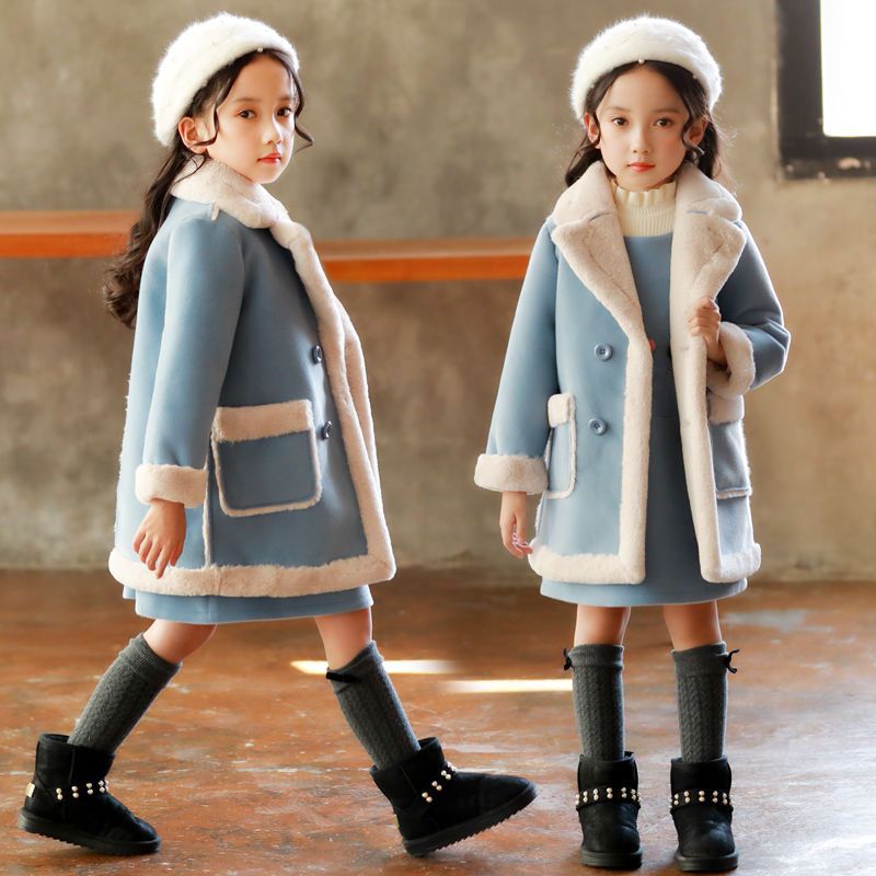 Doppelreihiger Wintermantel für Kinder aus Wollmischgewebe | Elegante Jacke mit Revers | Rosa & Blau | 110–160cm