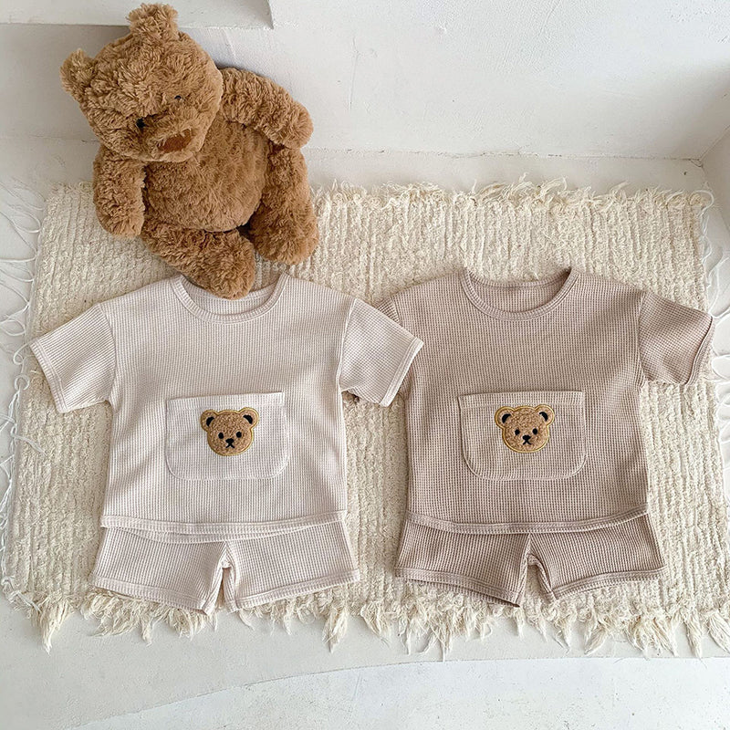 Baby Girls Waffle Bear Tee & Shorts Set