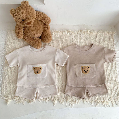 Baby Girls Waffle Bear Tee & Shorts Set