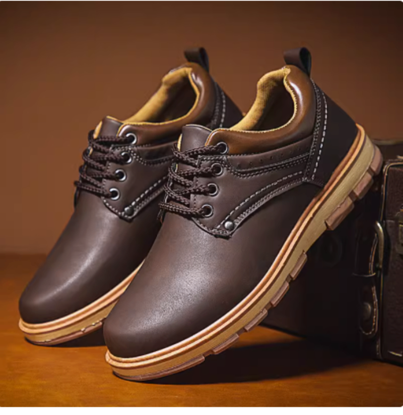 Men's British Style Workwear Shoes – Round Toe, Dark Blue, Brown, Black & Yellow