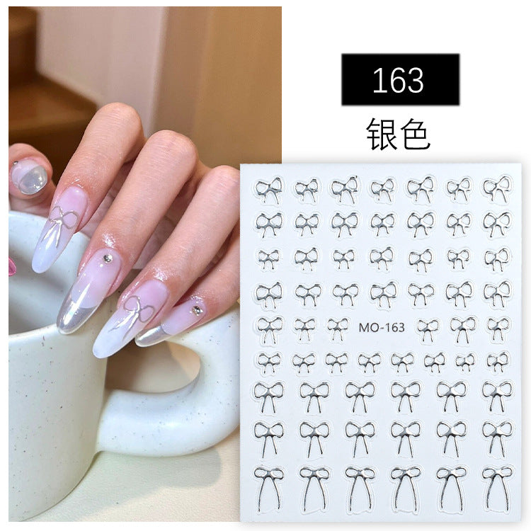 5D Embossed Bow Nail Stickers – Black, White & Silver