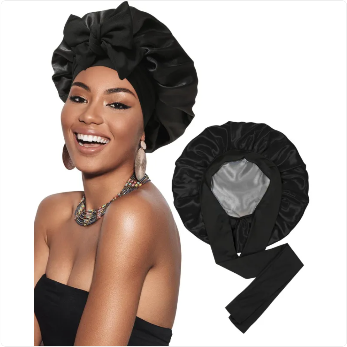 Double-Layer Bow Wide-Brimmed Hair Care Hat – Shower Cap & Hair Wrap for Women