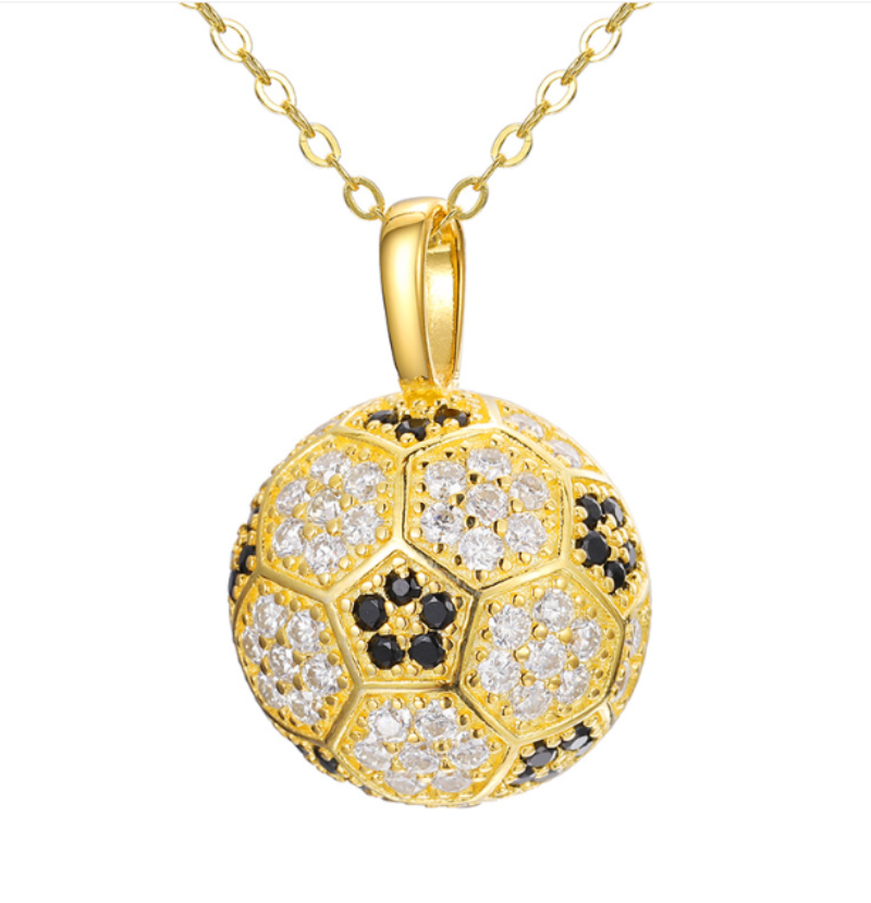 Silver Moissanite Football Pendant Necklace