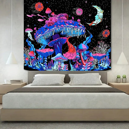 Mushroom Tapestry with Starry Sky for Room Decor 60"x79"