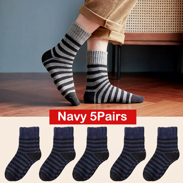 Men's Thick Striped Winter Socks – 5 Pairs
