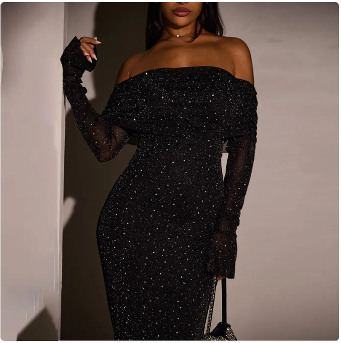 Paillettenbesetztes schulterfreies Kleid für Damen