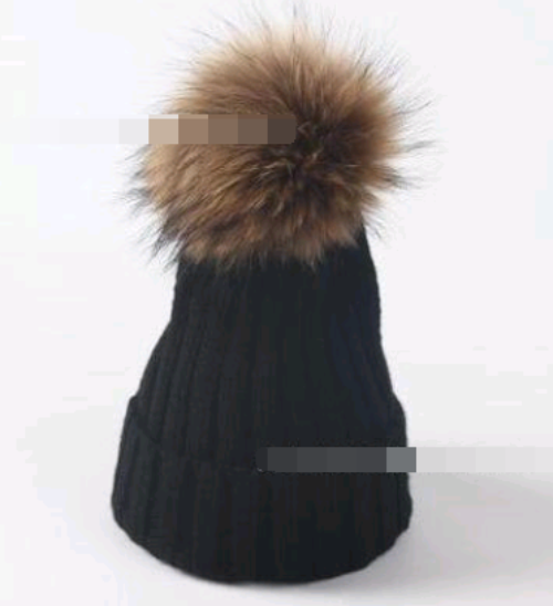 Solid Colour Knitted Hats with Faux Fur Pom Pom