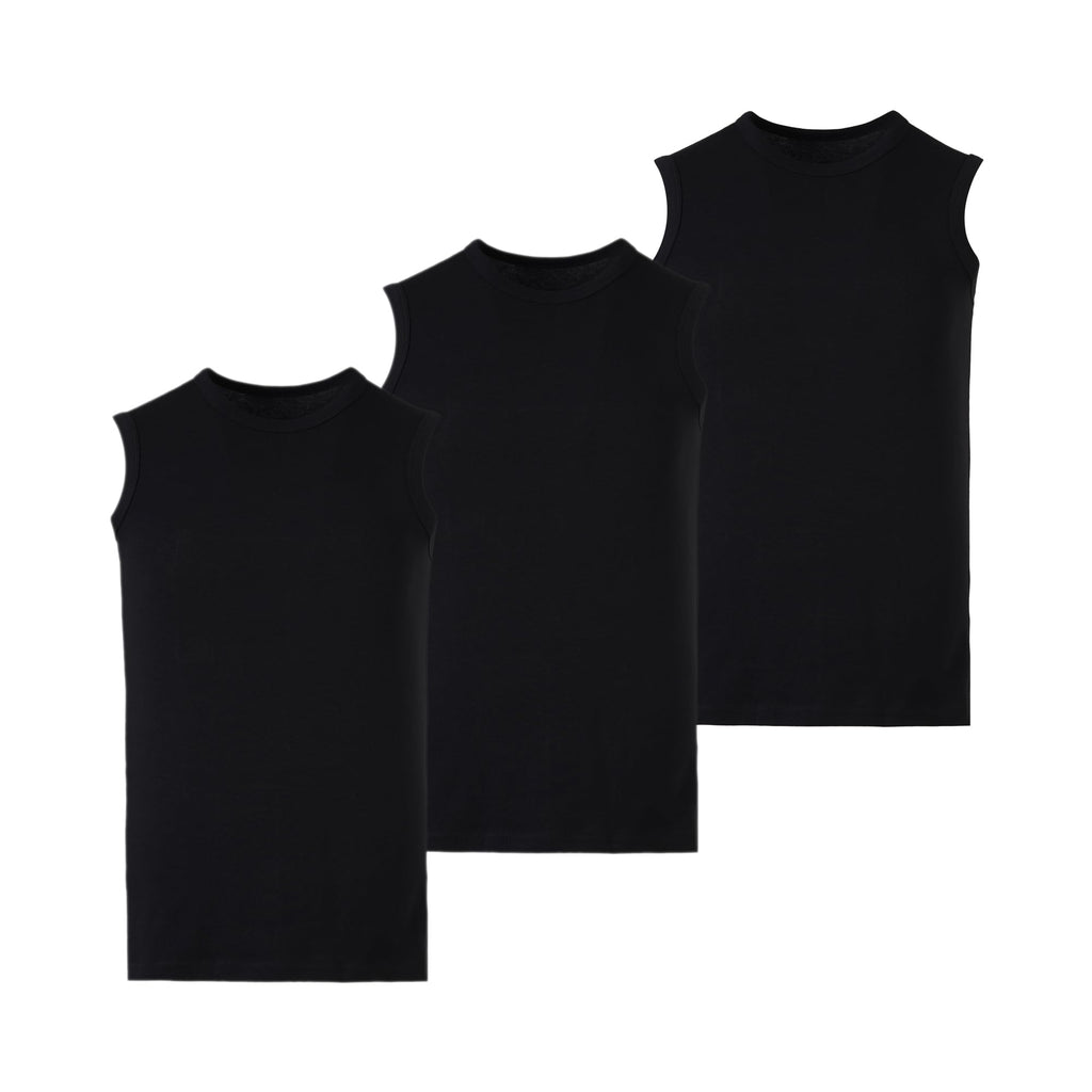 Mody Men's Black Tank Top 3-Pack – Crew Neck Cotton Muscle Undershirt & Workout Shirt