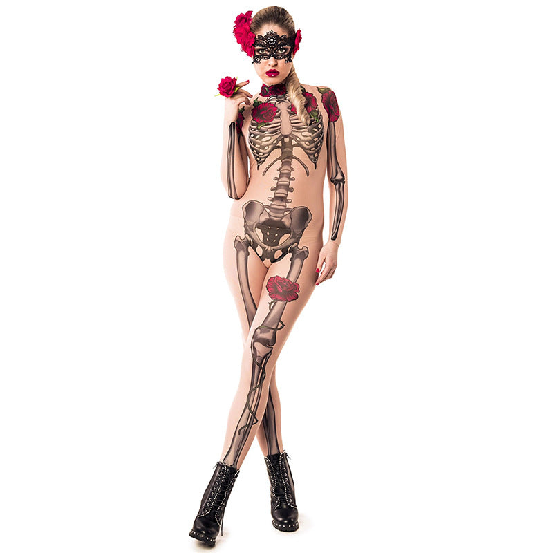 Skeleton Rose Halloween Costume Jumpsuit